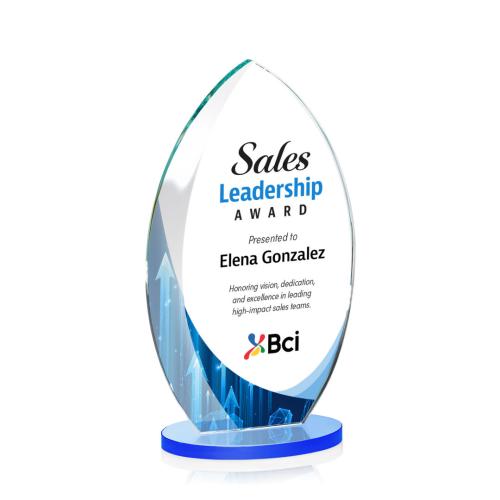 Awards and Plaques - Custom Trophies - Vernon Full Color Sky Blue Flame Crystal Trophy