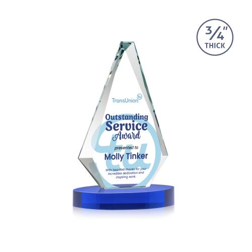 Awards and Plaques - Crystal Trophies - Crowell Full Color on Alberton Base Blue Crystal Trophy