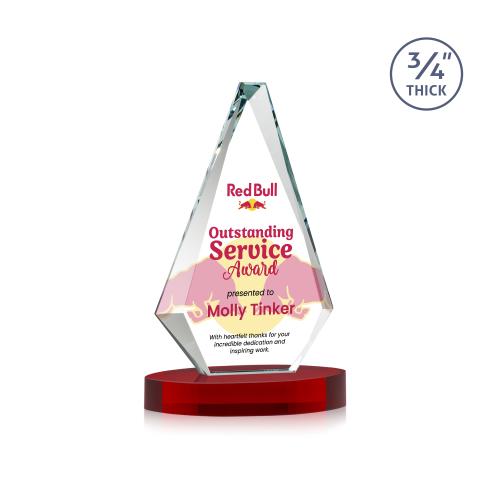 Awards and Plaques - Crystal Trophies - Crowell Full Color on Alberton Base Red Crystal Trophy