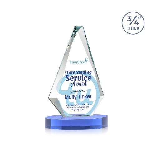 Awards and Plaques - Crystal Trophies - Crowell Full Color on Alberton Base Sky Blue Crystal Trophy