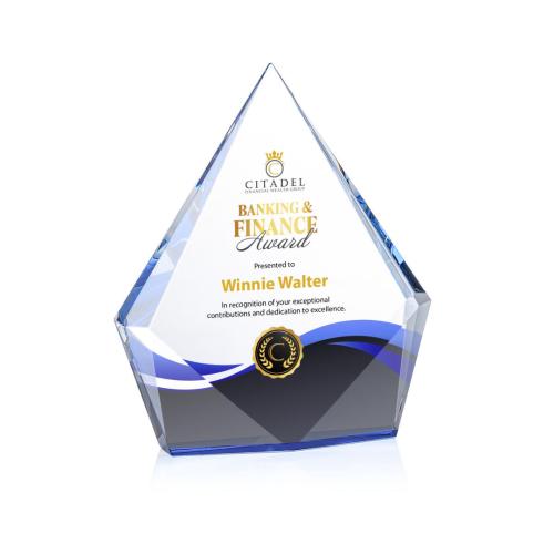 Awards and Plaques - Crystal Trophies - Shelton Full Color Blue Crystal Trophy
