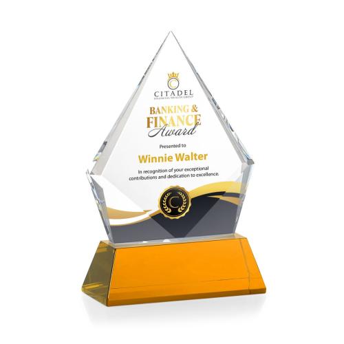 Awards and Plaques - Crystal Trophies - Shelton Full Color on Helton Base Amber Crystal Trophy