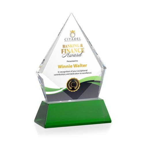Awards and Plaques - Crystal Trophies - Shelton Full Color on Helton Base Green Crystal Trophy