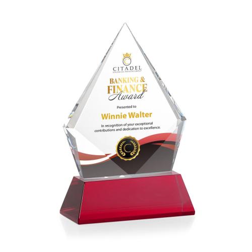 Awards and Plaques - Crystal Trophies - Shelton Full Color on Helton Base Red Crystal Trophy