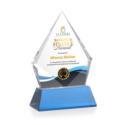 Awards and Plaques - Crystal Trophies - Shelton Full Color on Helton Base Sky Blue Crystal Trophy