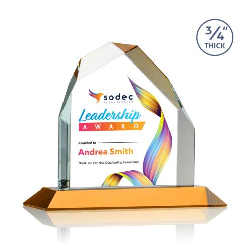 Awards and Plaques - Crystal Trophies - McDonald Peak Full Color Amber Peaks Crystal Trophy