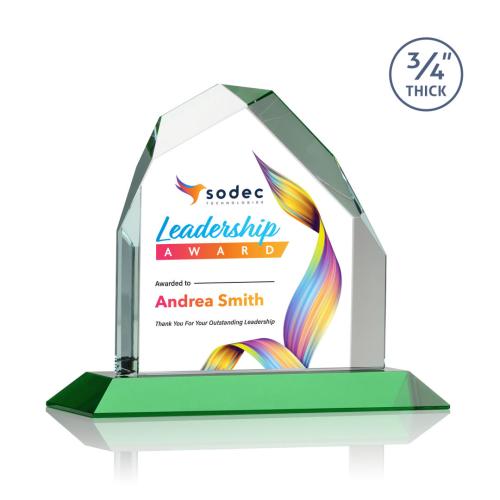 Awards and Plaques - Crystal Trophies - McDonald Peak Full Color Green Peaks Crystal Trophy