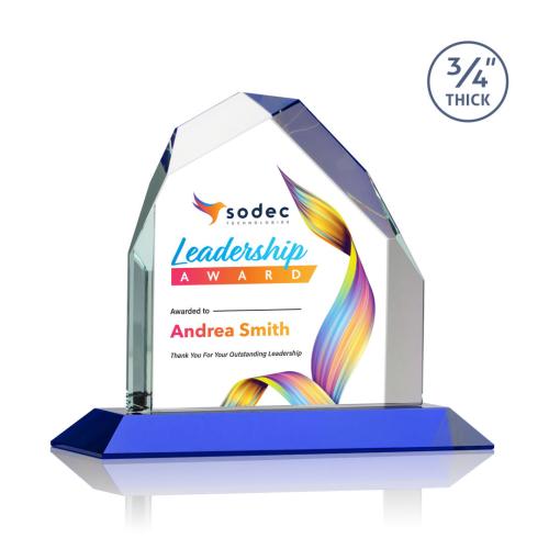 Awards and Plaques - Crystal Trophies - McDonald Peak Full Color Blue Peaks Crystal Trophy