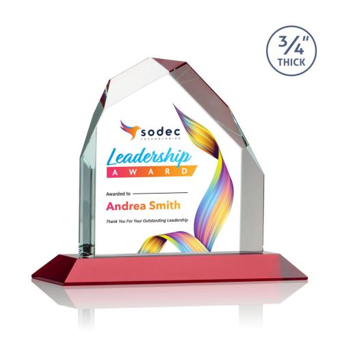 Awards and Plaques - Crystal Trophies - McDonald Peak Full Color Red Peaks Crystal Trophy