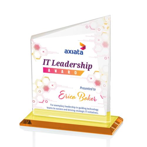 Awards and Plaques - Crystal Trophies - Saucedo Full Color Amber Peaks Crystal Trophy