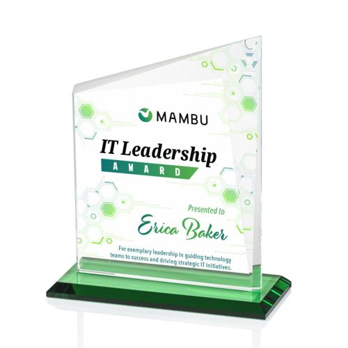 Awards and Plaques - Crystal Trophies - Saucedo Full Color Green Peaks Crystal Trophy