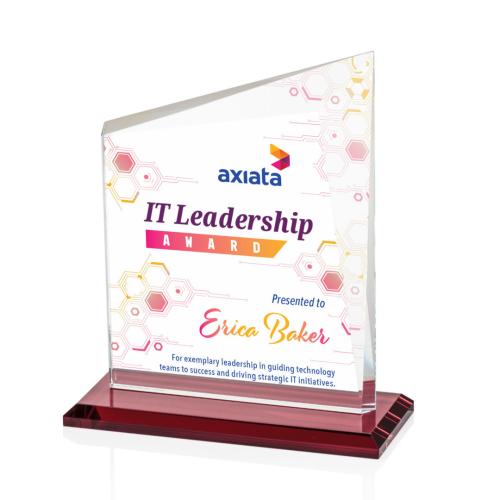 Awards and Plaques - Crystal Trophies - Saucedo Full Color Red Peaks Crystal Trophy