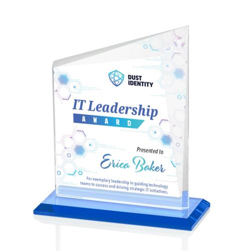 Awards and Plaques - Crystal Trophies - Saucedo Full Color Sky Blue Peaks Crystal Trophy