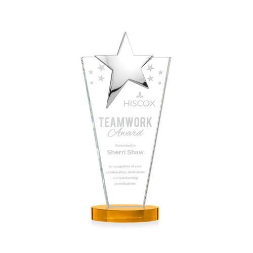 Awards and Plaques - Crystal Trophies - Mantella Chrome Star Amber Polygon Crystal Trophy