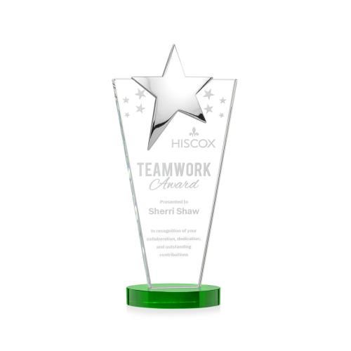 Awards and Plaques - Crystal Trophies - Mantella Chrome Star Green Polygon Crystal Trophy