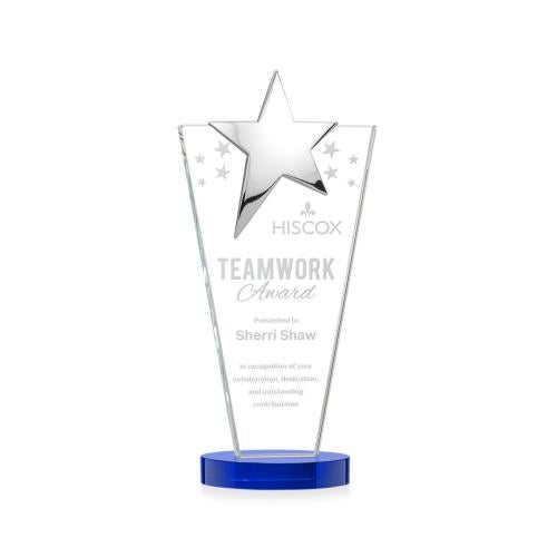 Awards and Plaques - Crystal Trophies - Mantella Chrome Star Blue Polygon Crystal Trophy