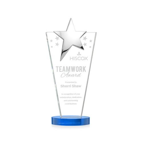 Awards and Plaques - Crystal Trophies - Mantella Chrome Star Sky Blue Polygon Crystal Trophy