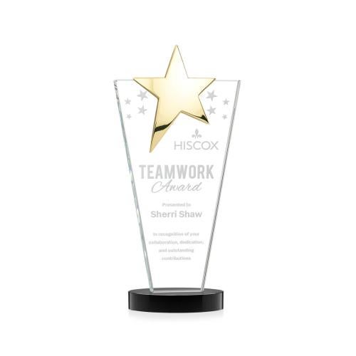 Awards and Plaques - Crystal Trophies - Mantella Gold Star Black Polygon Crystal Trophy