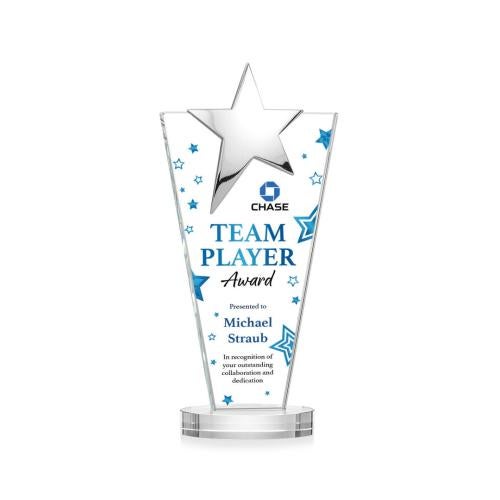 Awards and Plaques - Crystal Trophies - Mantella Chrome Star Full Color Clear Polygon Crystal Trophy