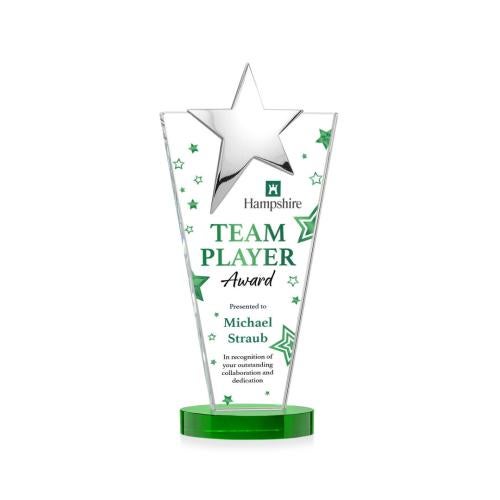 Awards and Plaques - Crystal Trophies - Mantella Chrome Star Full Color Green Polygon Crystal Trophy