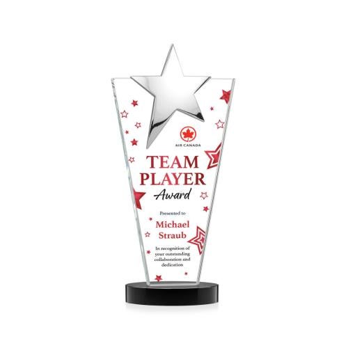 Awards and Plaques - Crystal Trophies - Mantella Chrome Star Full Color Black Polygon Crystal Trophy