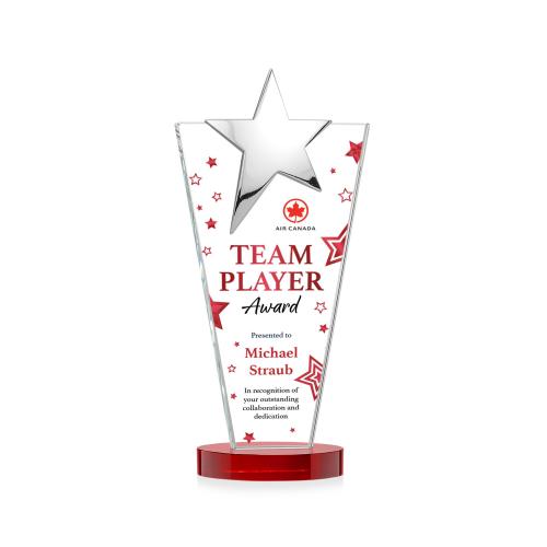 Awards and Plaques - Crystal Trophies - Mantella Chrome Star Full Color Red Polygon Crystal Trophy