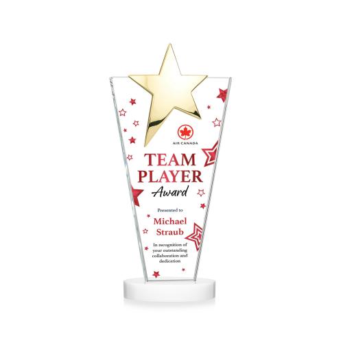 Awards and Plaques - Crystal Trophies - Mantella Gold Star Full Color Fagan Polygon Crystal Trophy