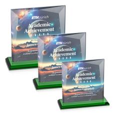 Paulson Full Color Green Square / Cube Crystal Trophy - Crystal Trophies