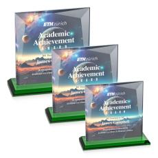 Paulson Full Color Green Square / Cube Crystal Trophy - Crystal Trophies