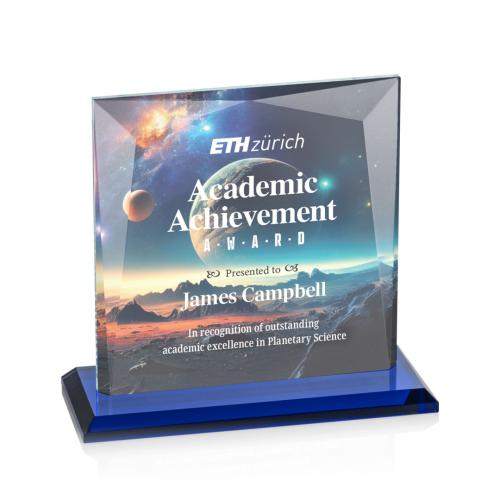 Awards and Plaques - Crystal Trophies - Paulson Full Color Blue Square / Cube Crystal Trophy