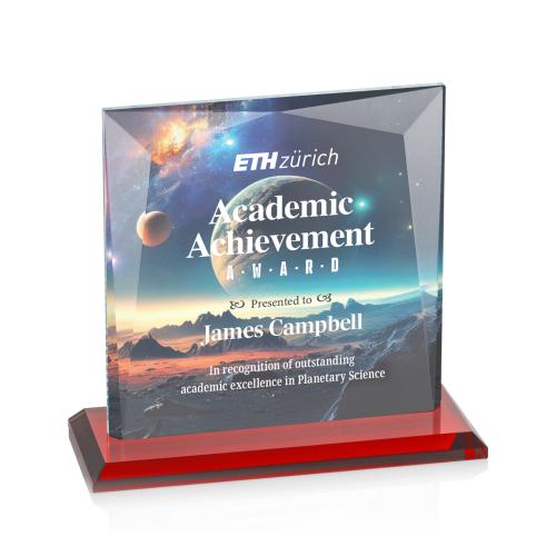 Awards and Plaques - Crystal Trophies - Paulson Full Color Red Square / Cube Crystal Trophy