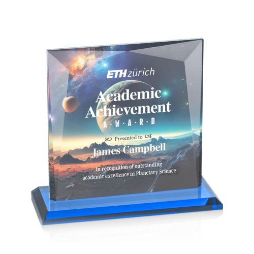 Awards and Plaques - Crystal Trophies - Paulson Full Color Sky Blue Square / Cube Crystal Trophy