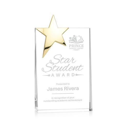 Awards and Plaques - Crystal Trophies - Denham Star Gold Rectangle Crystal Trophy