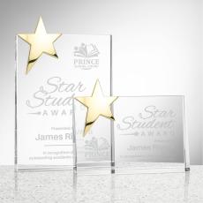 Denham Star Gold Rectangle Crystal Trophy - Crystal Star Trophies