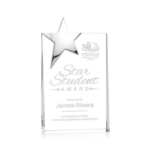 Awards and Plaques - Crystal Trophies - Denham Star Silver Rectangle Crystal Trophy