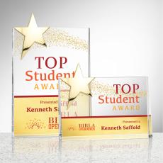 Denham Star Full Color Gold Rectangle Crystal Trophy - Crystal Star Trophies
