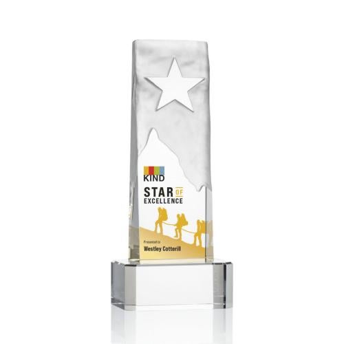 Awards and Plaques - Crystal Trophies - Hinson Star Full Color on Base Clear Rectangle Crystal Trophy