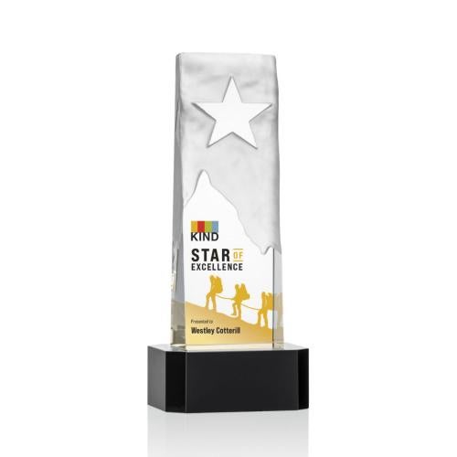 Awards and Plaques - Crystal Trophies - Hinson Star Full Color on Base Black Rectangle Crystal Trophy