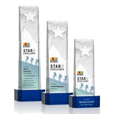 Hinson Star Full Color on Base Blue Rectangle Crystal Trophy - Crystal Trophies