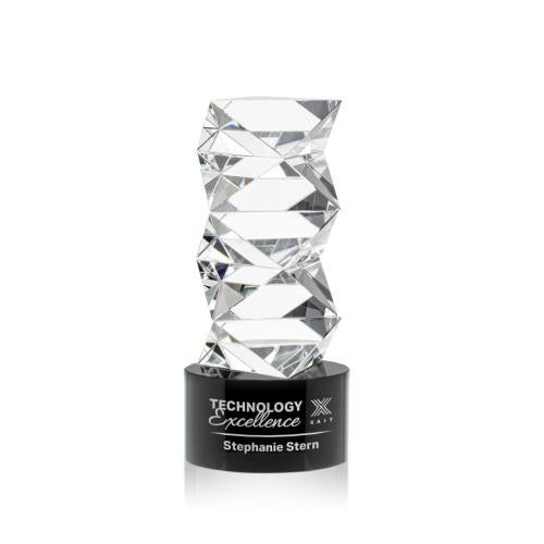 Awards and Plaques - Crystal Trophies - Callucci on Round Base Black Towers Crystal Trophy