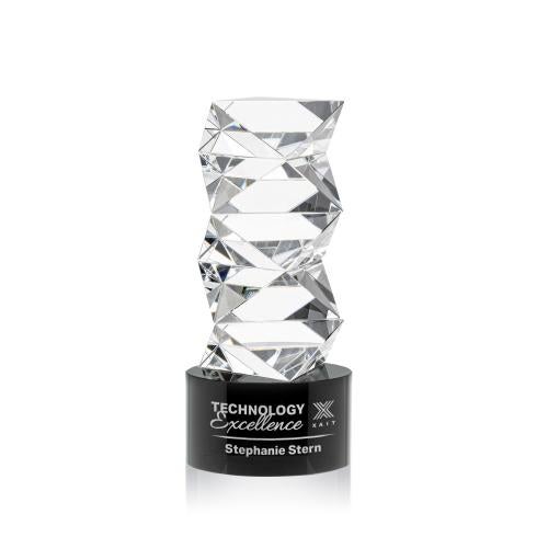 Awards and Plaques - Crystal Trophies - Callucci on Round Base Black Towers Crystal Trophy
