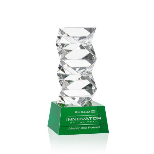 Awards and Plaques - Crystal Trophies - Callucci on Small Base Green Towers Crystal Trophy