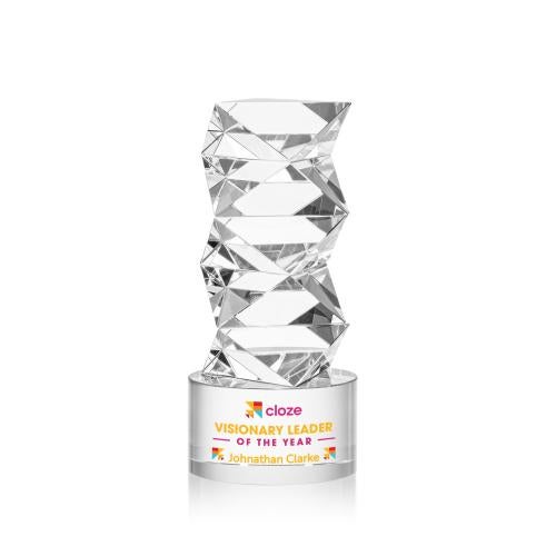 Awards and Plaques - Crystal Trophies - Callucci Full Color on Round Base Clear Towers Crystal Trophy