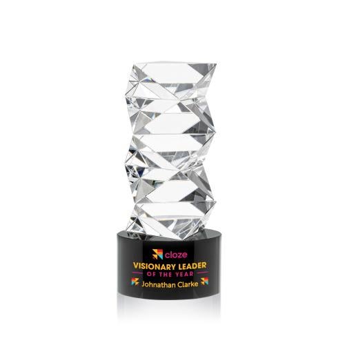 Awards and Plaques - Crystal Trophies - Callucci Full Color on Round Base Black Towers Crystal Trophy