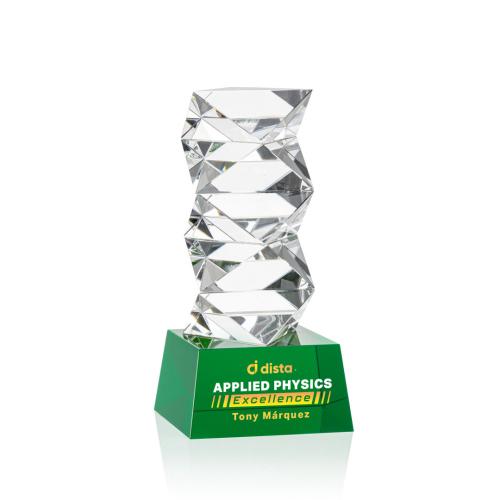 Awards and Plaques - Crystal Trophies - Callucci Full Color on Small Base Green Towers Crystal Trophy