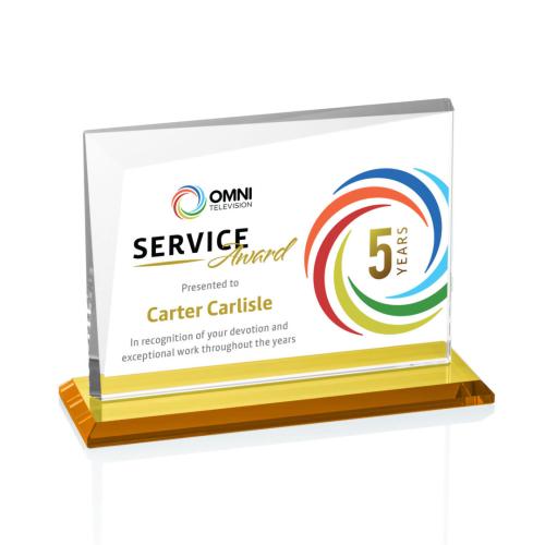 Awards and Plaques - Crystal Trophies - Leyva Full Color Amber Rectangle Crystal Trophy