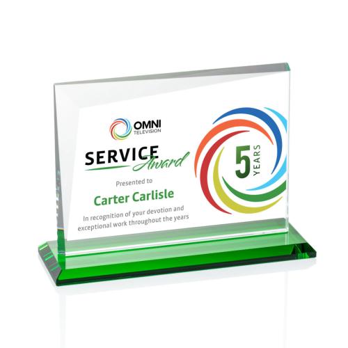 Awards and Plaques - Crystal Trophies - Leyva Full Color Green Rectangle Crystal Trophy