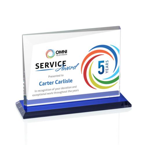 Awards and Plaques - Crystal Trophies - Leyva Full Color Blue Rectangle Crystal Trophy