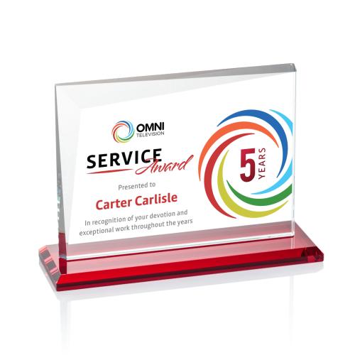 Awards and Plaques - Crystal Trophies - Leyva Full Color Red Rectangle Crystal Trophy