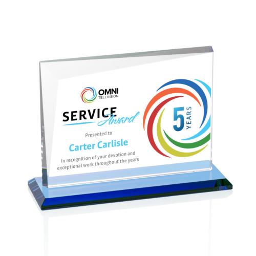 Awards and Plaques - Crystal Trophies - Leyva Full Color Sky Blue Rectangle Crystal Trophy